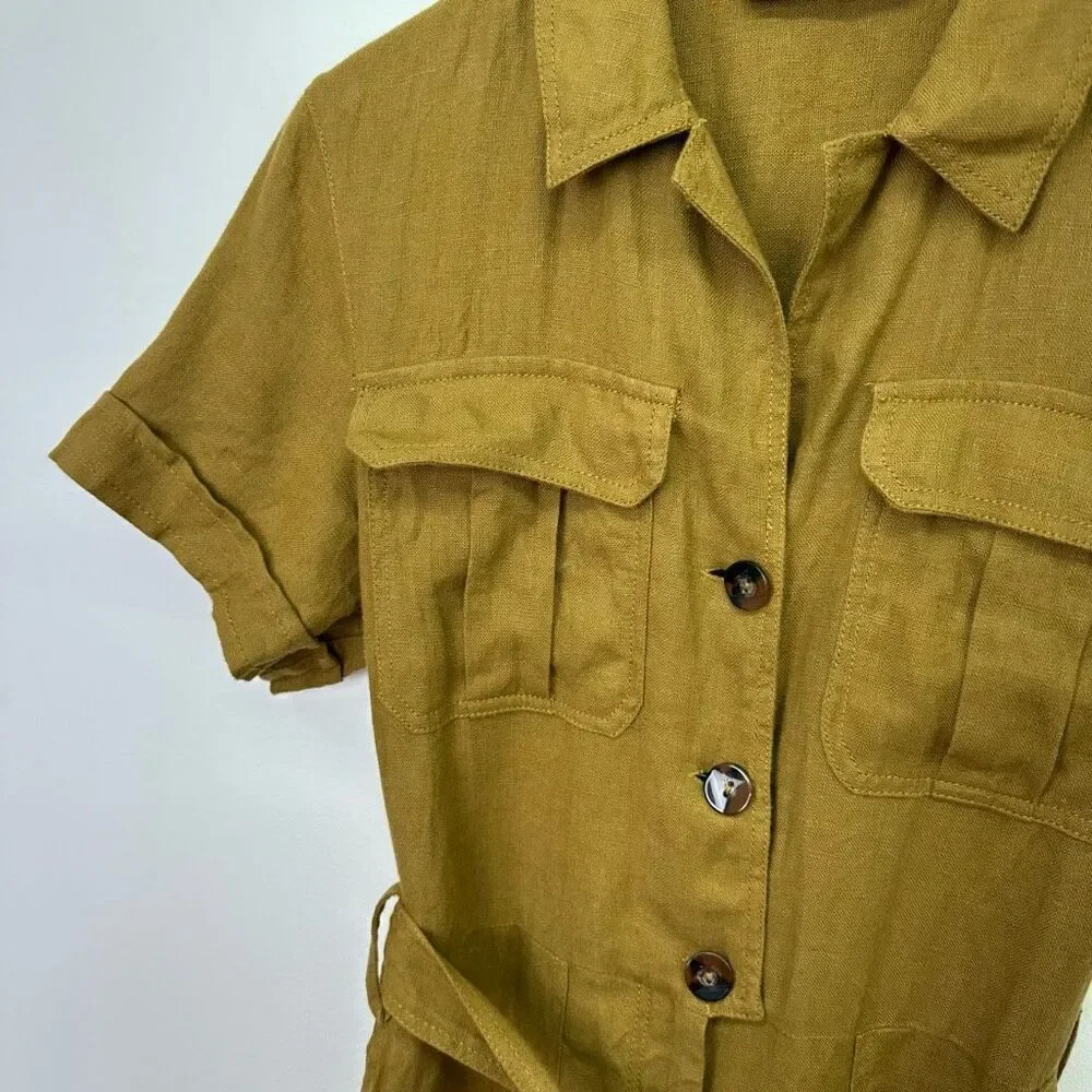 Zara Women’s Deep Mustard Yellow Linen Shortsleeved Tapered Leg Jumpsuit